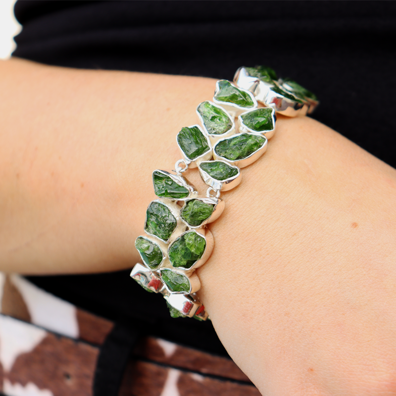 chrome diopside chunky sterling silver gemstone bracelet