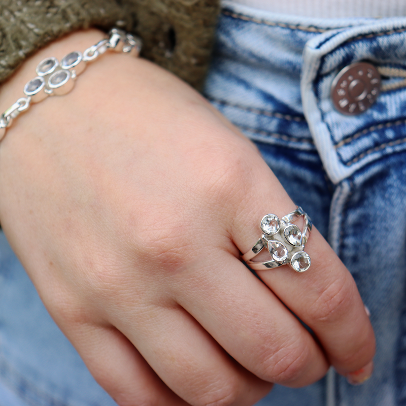 clear quartz sterling silver gemstone ring