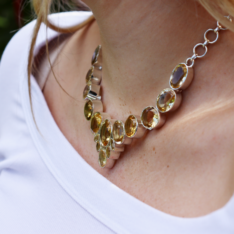 chunky citrine sterling silver gemstone necklace