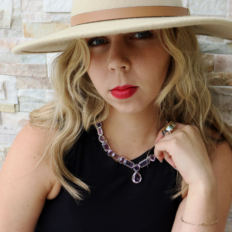 chunky amethyst gemstone sterling silver necklace