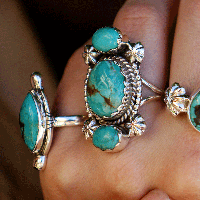 navajo turquoise sterlings silver gemstone ring