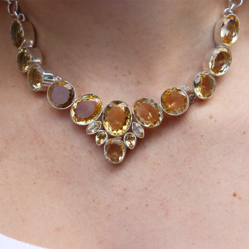 chunky citrine sterling silver gemstone necklace