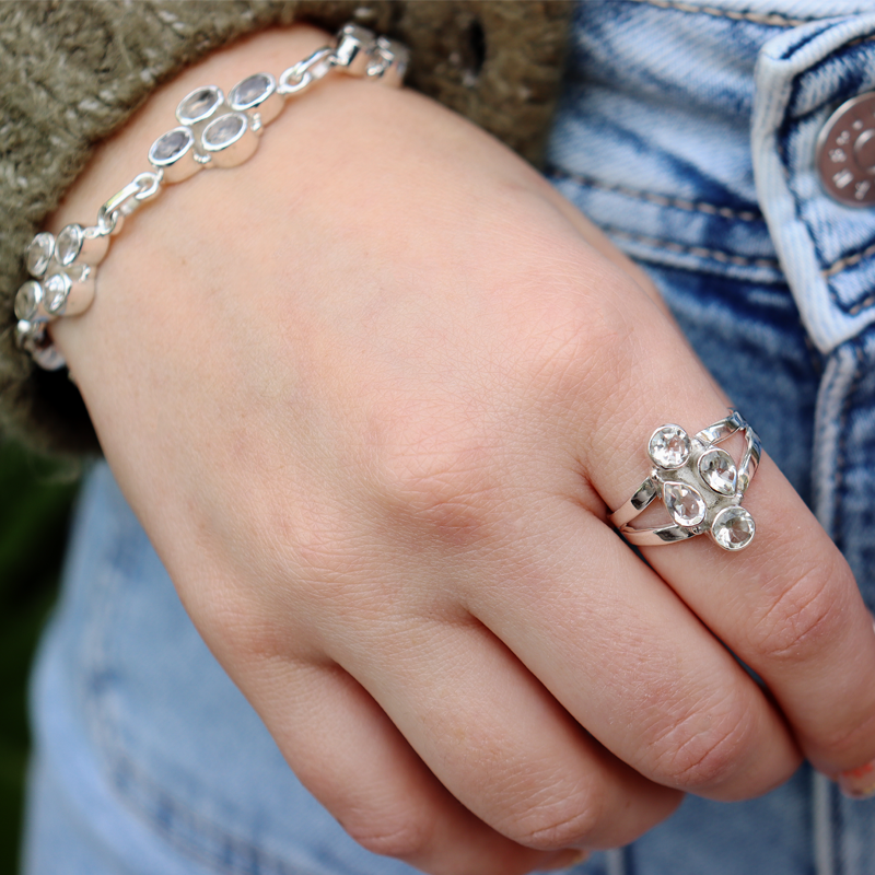 clear quartz sterling silver gemstone ring