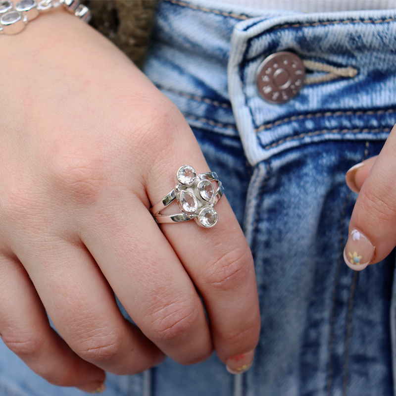 clear quartz sterling silver gemstone ring