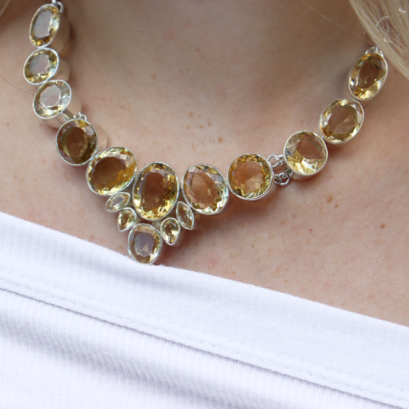 chunky citrine sterling silver gemstone necklace