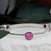 pink moonstone sterling silver gemstone bangle bracelet