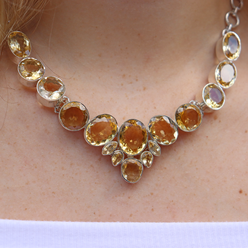 chunky citrine sterling silver gemstone necklace