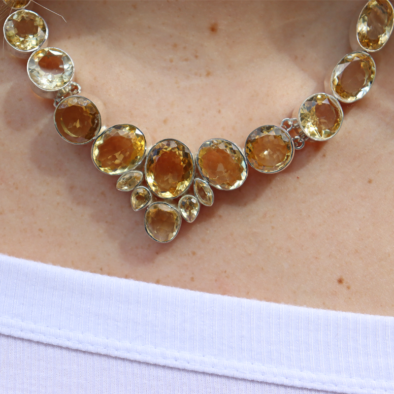 chunky citrine sterling silver gemstone necklace