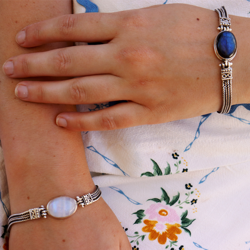 labradorite gemstone sterling silver bracelet