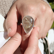 rutilated quartz silver gemstone ring