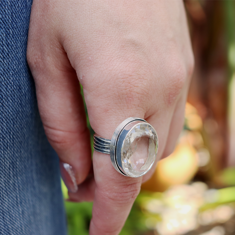clear quartz sterling silver gemstone ring