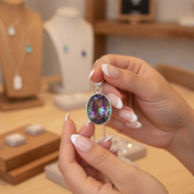 oval mystic topaz sterling silver gemstone pendant
