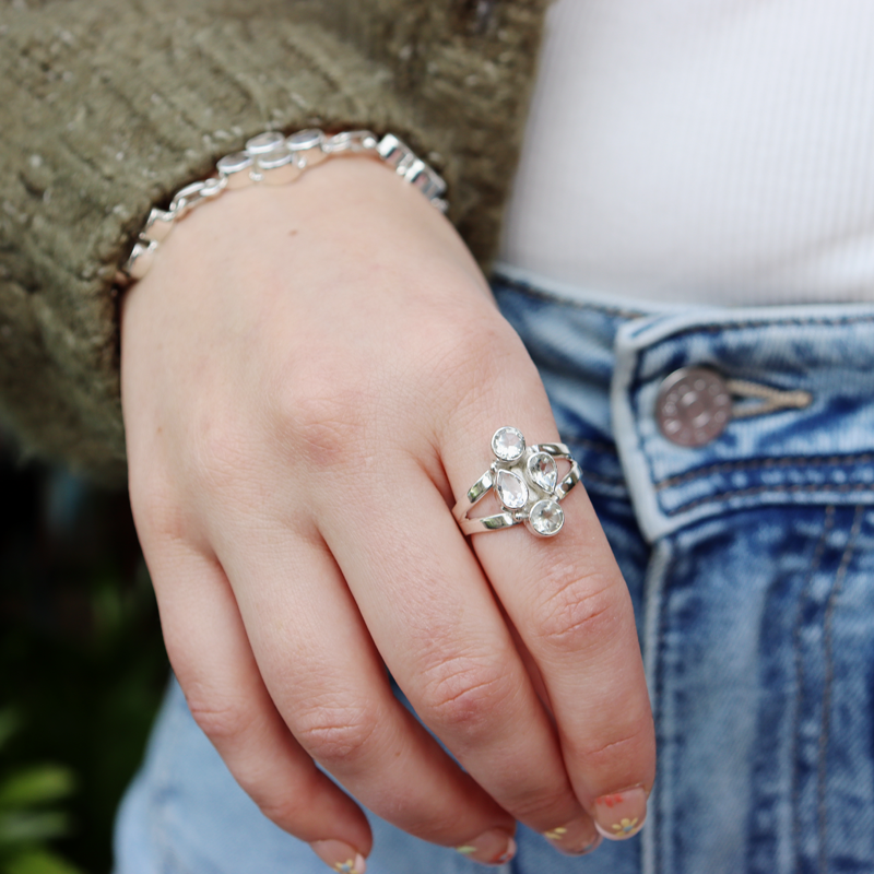 clear quartz sterling silver gemstone ring