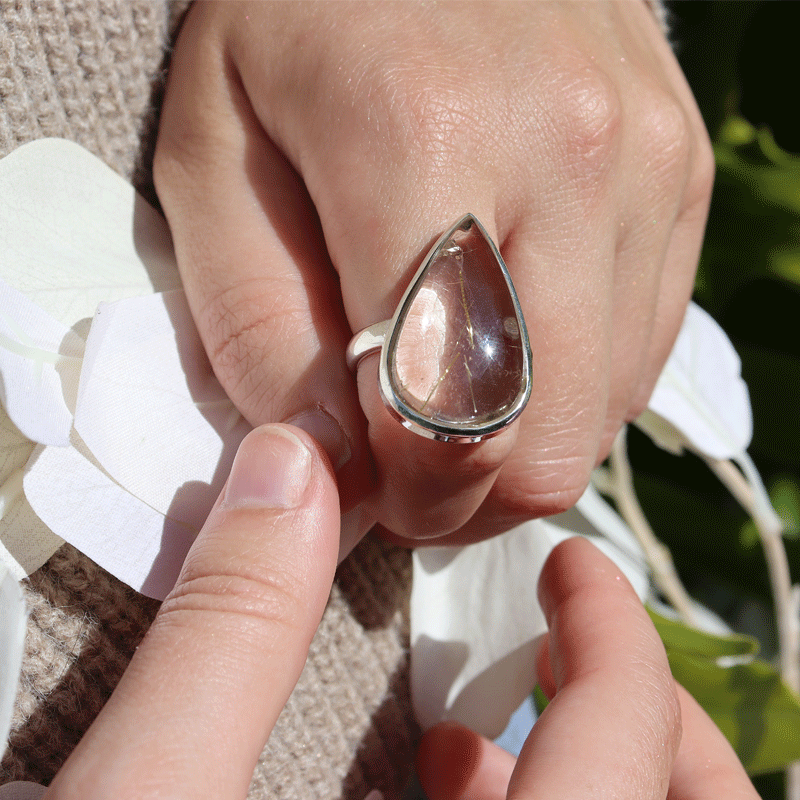 rutilated quartz silver gemstone ring