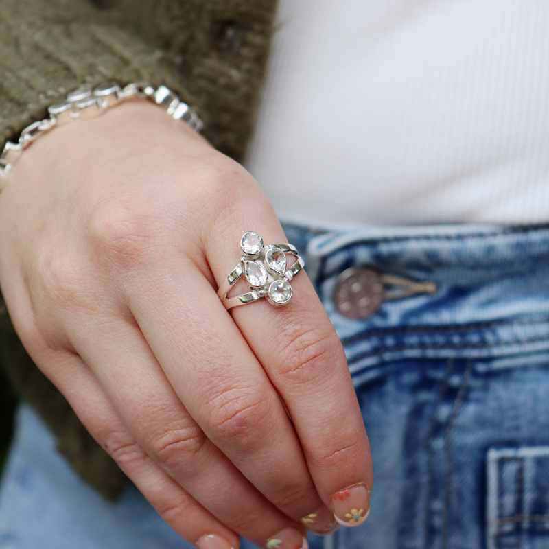 clear quartz sterling silver gemstone ring