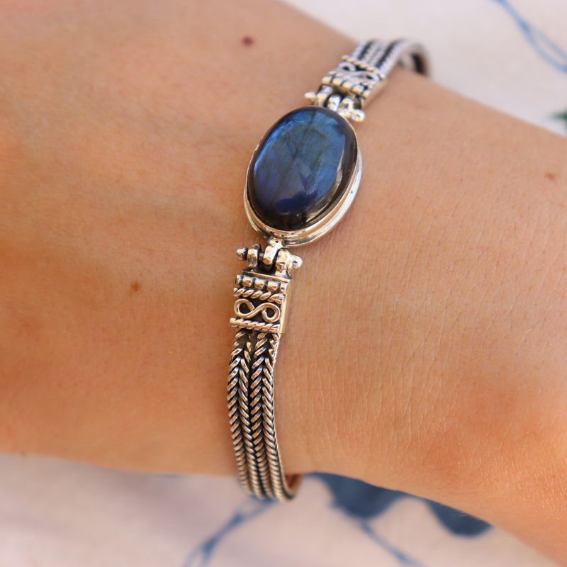 labradorite gemstone sterling silver bracelet