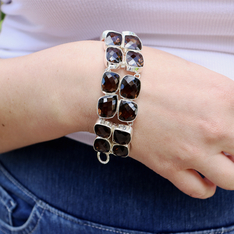chunky smoky quartz sterling silver gemstone bracelet