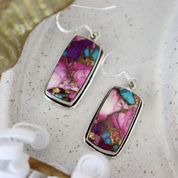 pink oyster turquoise sterling silver gemstone earrings