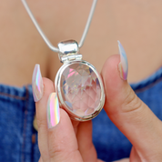 large clear quartz sterling silver gemstone pendant