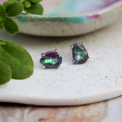 mystic topaz teardrop gemstone sterling silver earrings