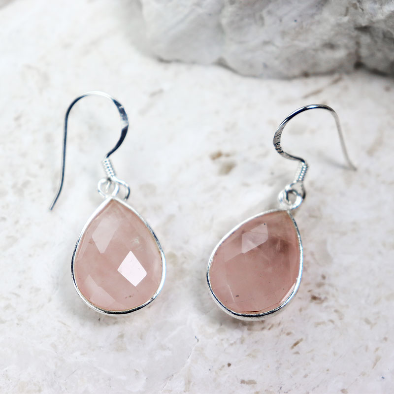 rose quartz silver gemstone earrings