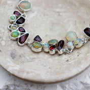 opal garnet silver gemstone necklace