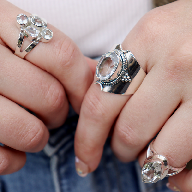 clear quartz sterling silver gemstone ring