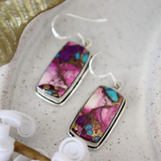 pink oyster turquoise sterling silver gemstone earrings