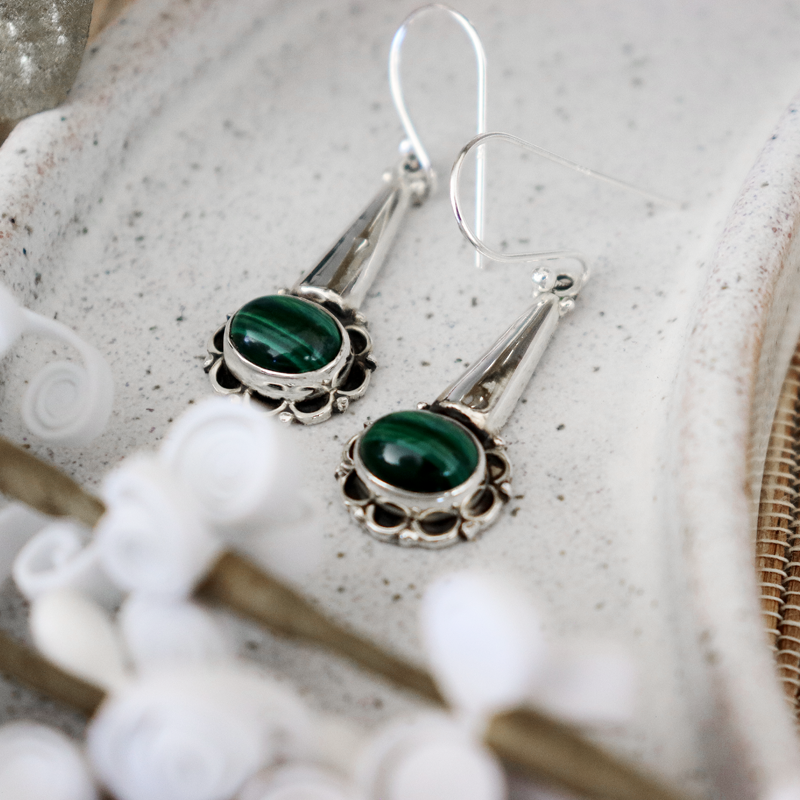 malachite sterling silver gemstone earrings