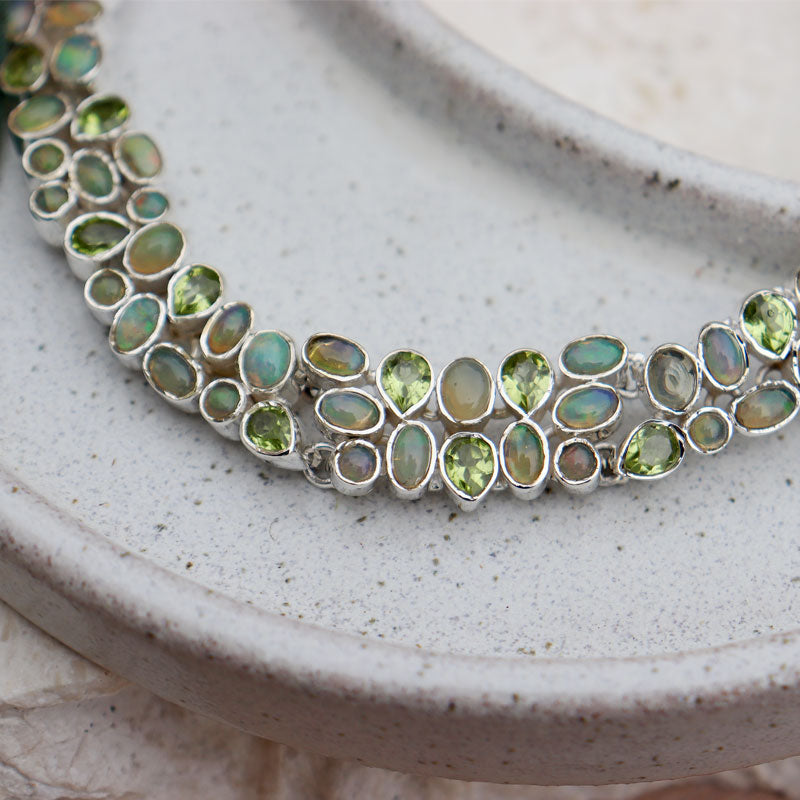 opal peridot silver gemstone necklace