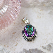 mystic topaz oval silver gemstone pendant