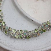 opal peridot silver gemstone necklace