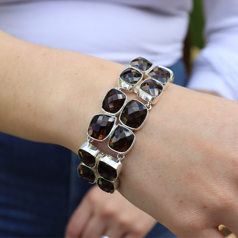 chunky smoky quartz sterling silver gemstone bracelet