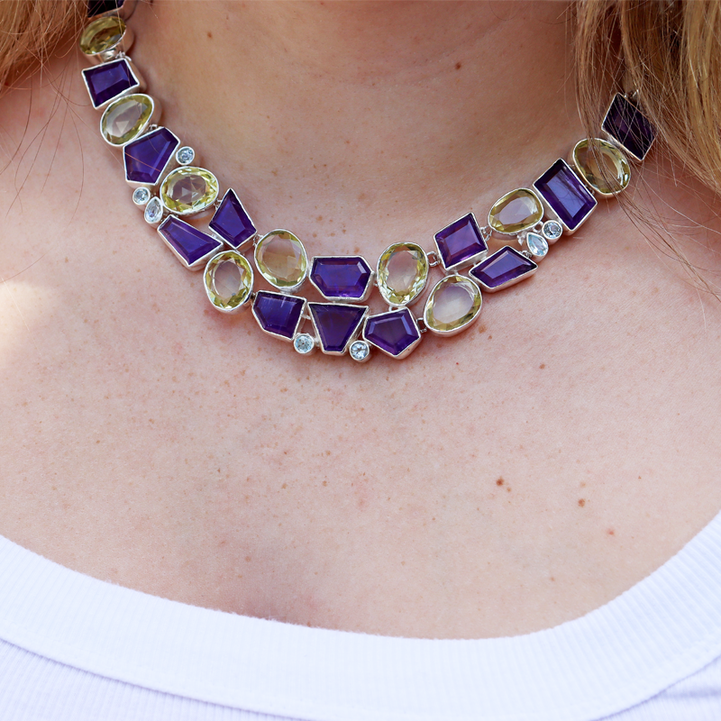 amethyst citrine blue topaz sterling silver gemstone necklace