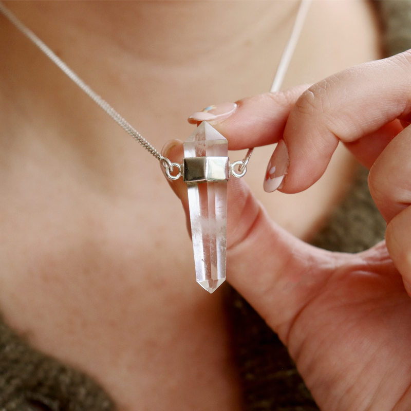 clear quartz point sterling silver necklace