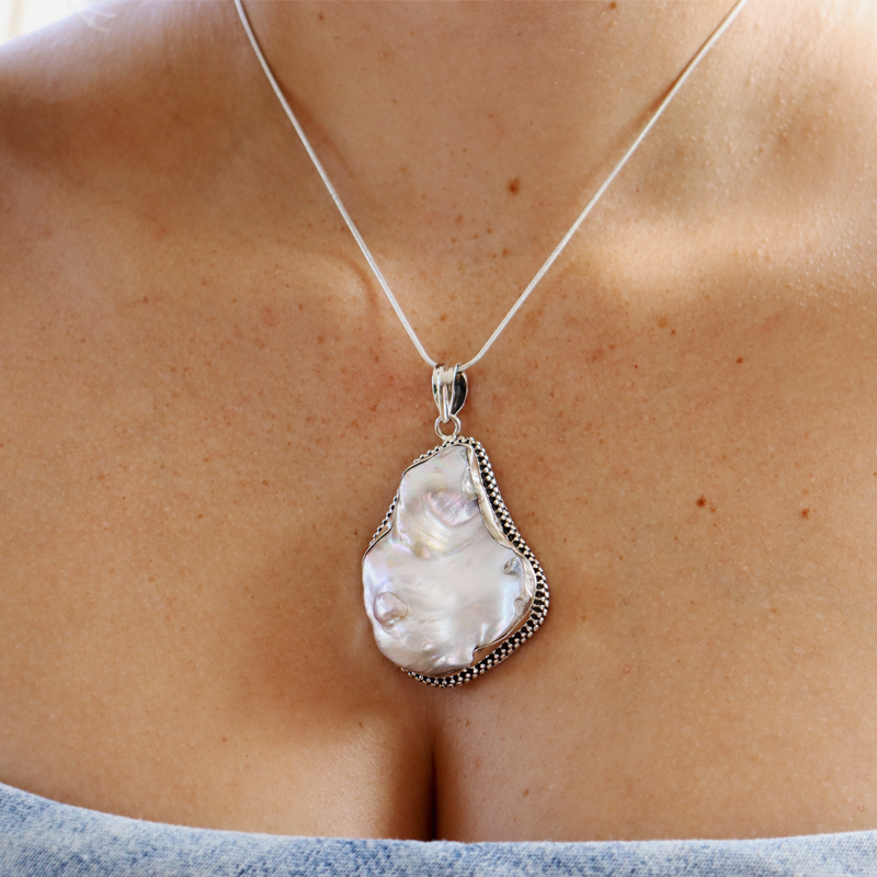 large pearl sterling silver gemstone pendant
