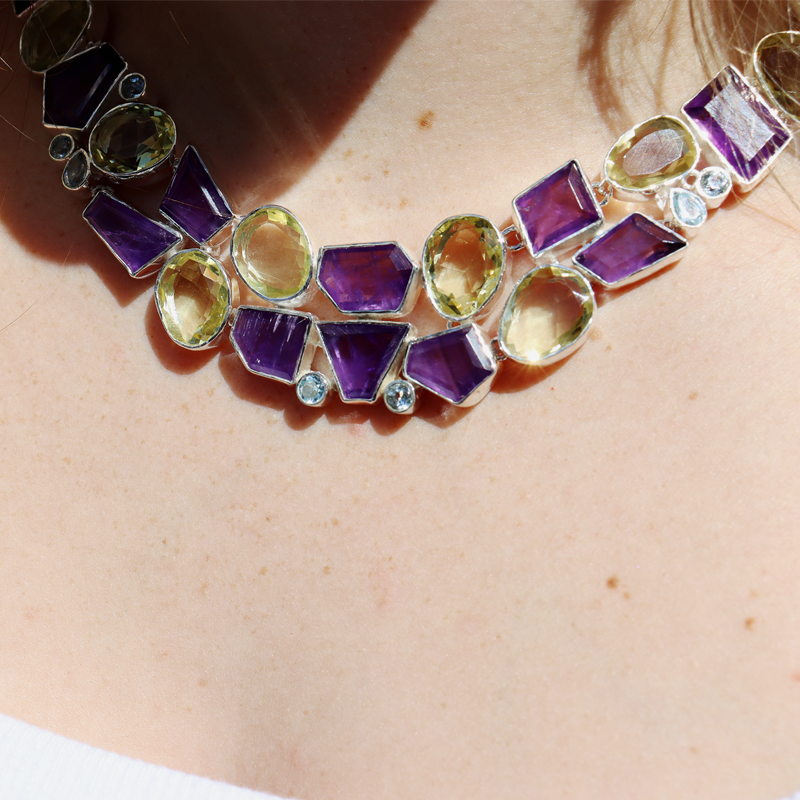 amethyst citrine blue topaz sterling silver gemstone necklace