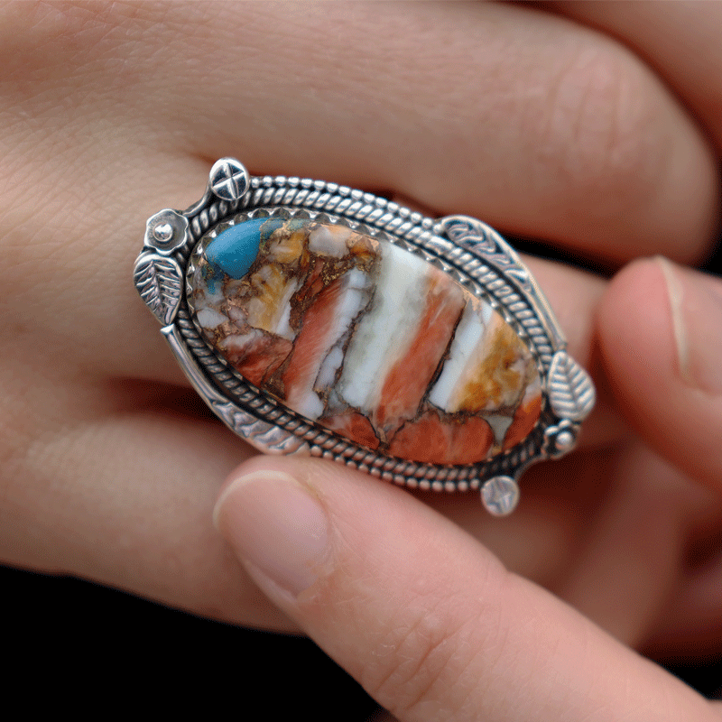 oyster turquoise sterling silver gemstone ring