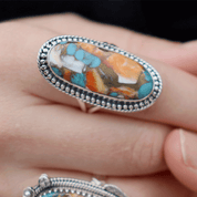 oyster turquoise sterling silver gemstone ring