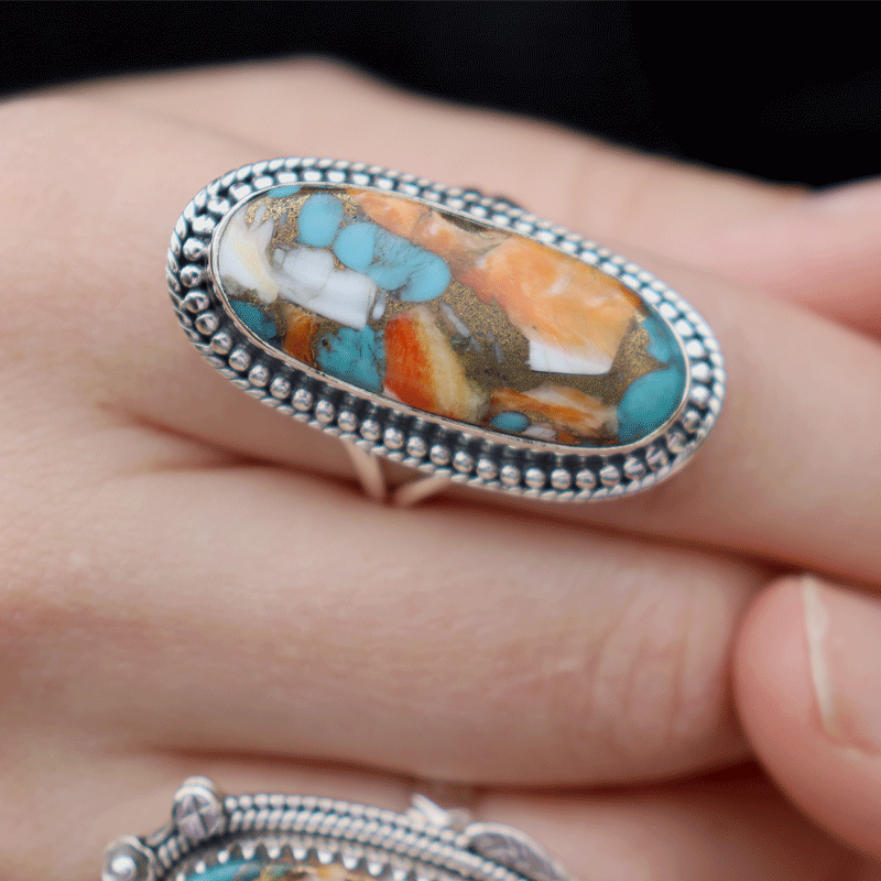 oyster turquoise sterling silver gemstone ring