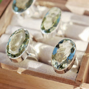 green amethyst oval silver gemstone ring