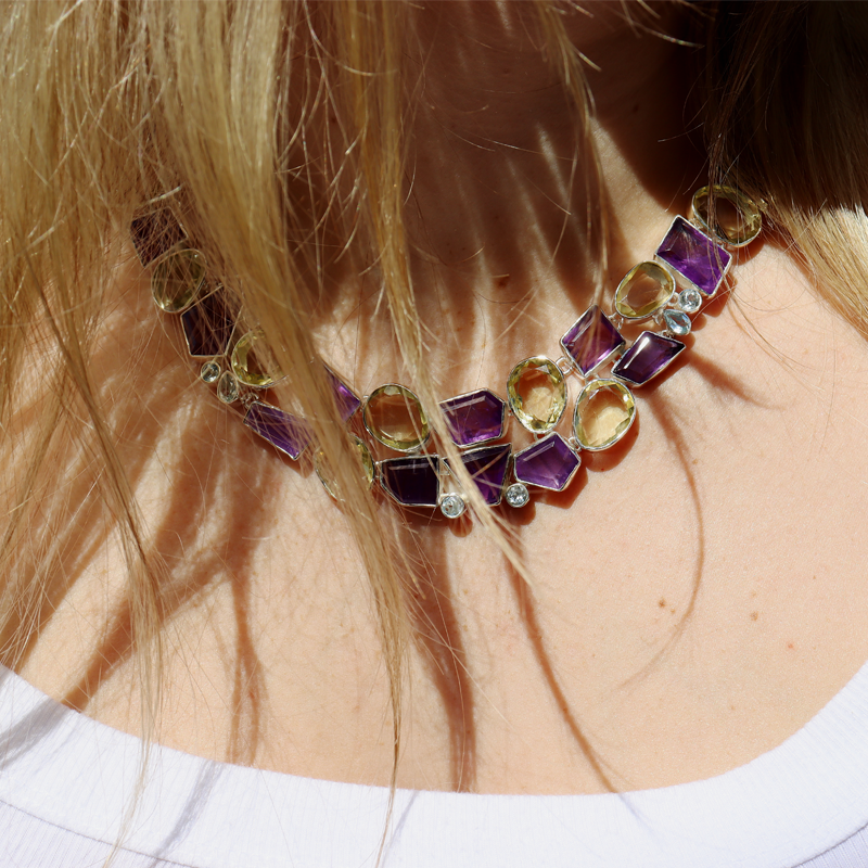 amethyst citrine blue topaz sterling silver gemstone necklace