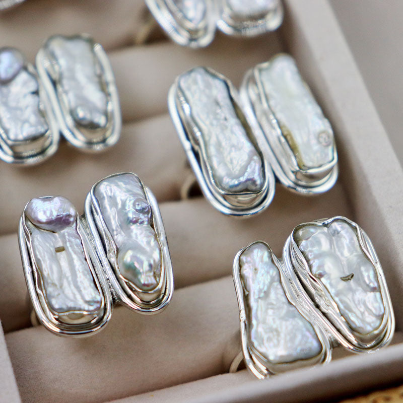 Natural Biwa Pearl Silver Ring