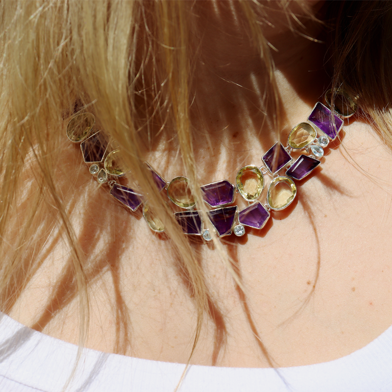 amethyst citrine blue topaz sterling silver gemstone necklace