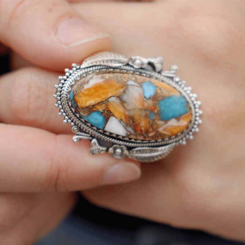 oyster turquoise sterling silver gemstone ring