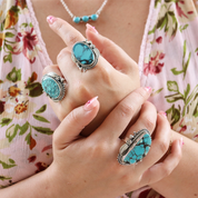 big turquoise boho style gemstone sterling silver ring