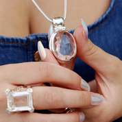 large clear quartz sterling silver gemstone pendant