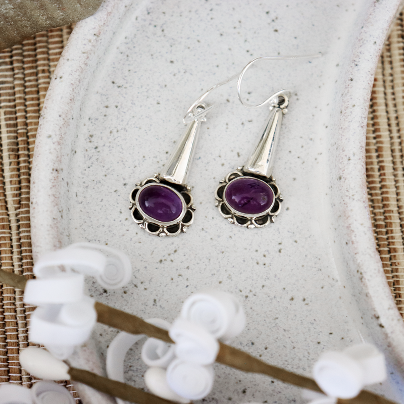 amethyst gemstone sterling silver drop earrings
