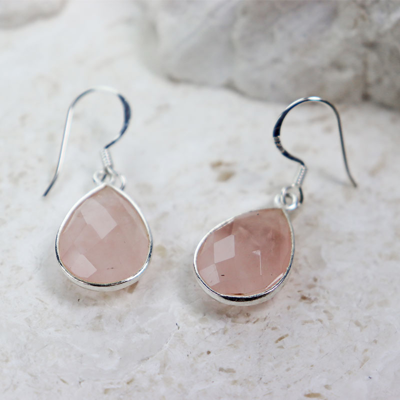 rose quartz silver gemstone earrings