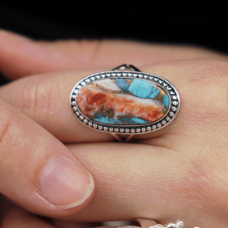 oyster turquoise sterling silver gemstone ring
